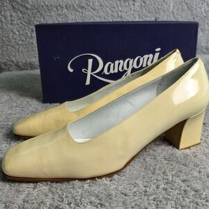 VTG NEW Rangoni Ivory Italian Patent Leather Square Toe‎ Heel Pumps Size 10